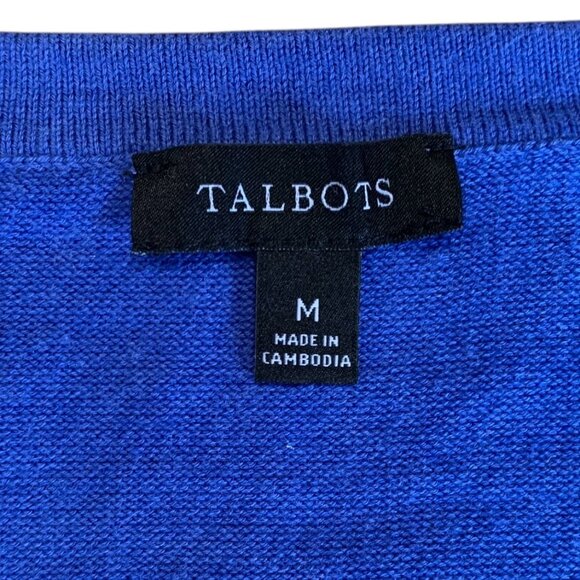 Talbots Womens Violet Blue Scalloped Edge 3/4 Sleeve Cardigan Size Medium - Picture 3 of 6